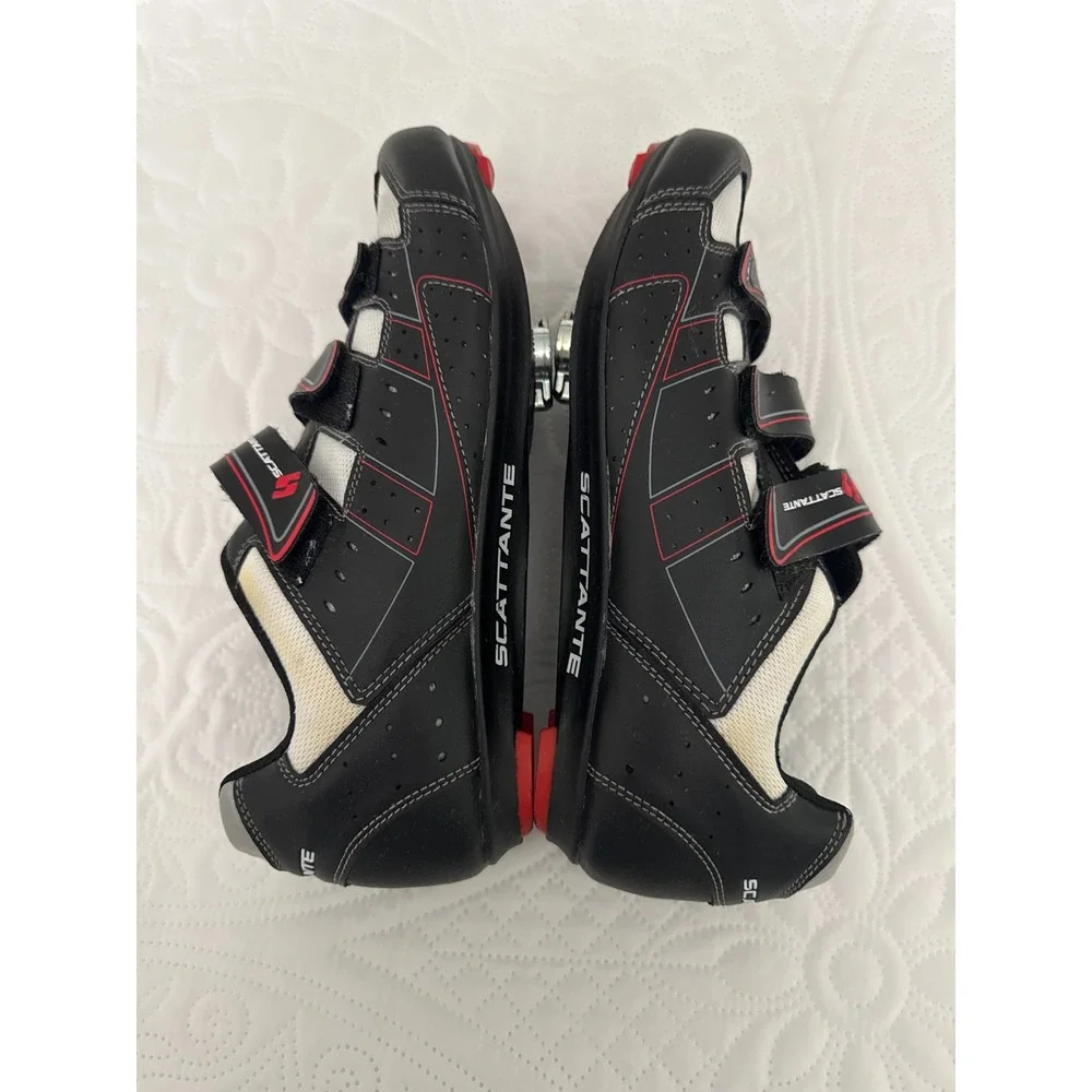 Scattante Cycling Shoes with Cleats Men's Size 9.5 Black Red Road Bike